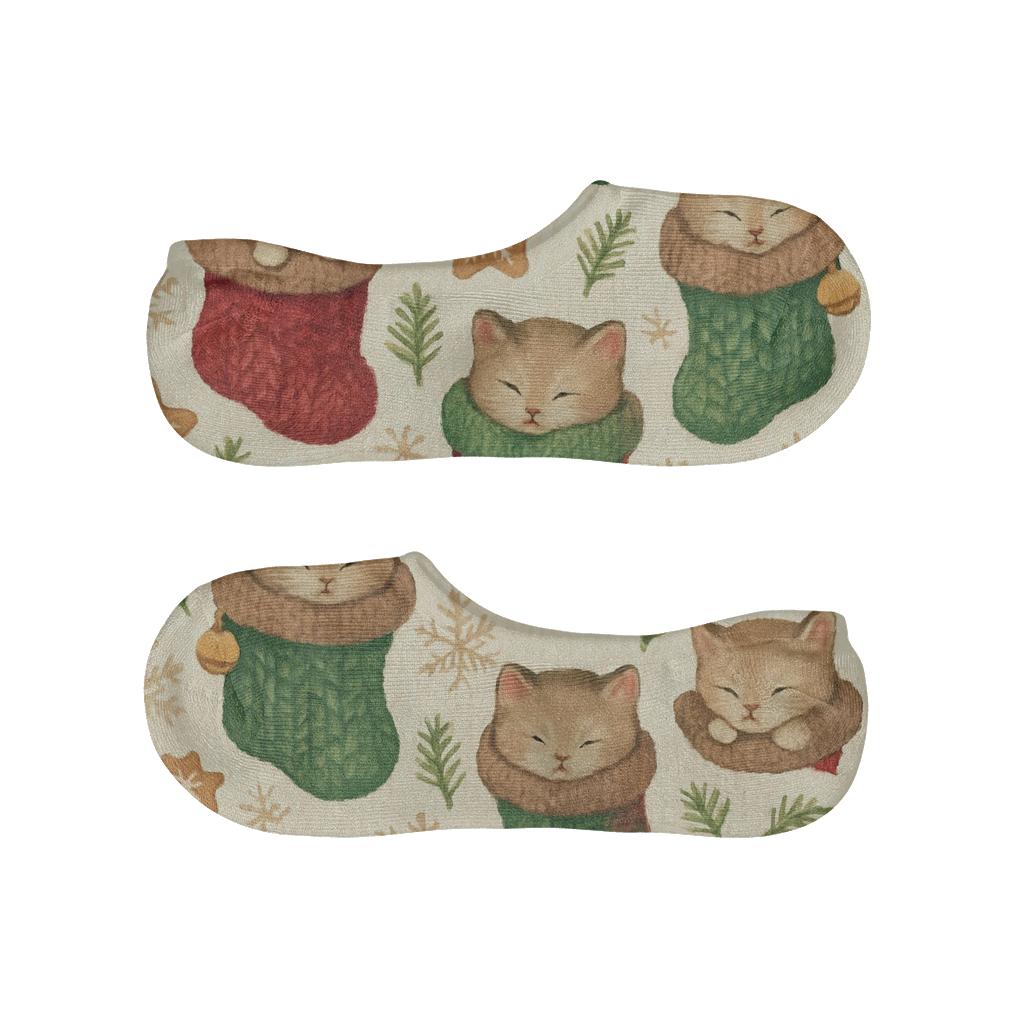 Knitted Stocking Sleepy Kittens Grid On Warm Ivory Background unique hidden socks