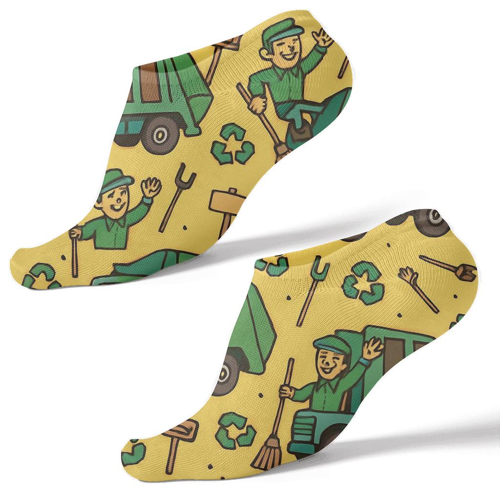 City Cleanup Parade With Garbage Collector Icons personalized ankle socks