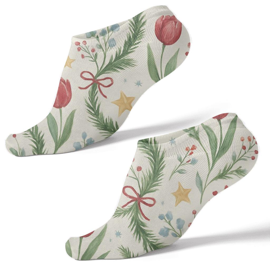 Snowflake Tulip Garland Scatter On Ivory Background comfortable cotton ankle socks