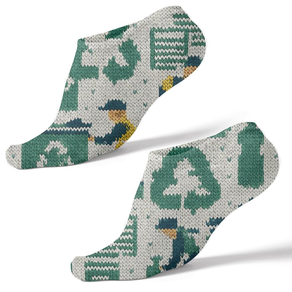 Knitted Pattern Illusion With Recycling Plant Worker Icons custom ankle socks