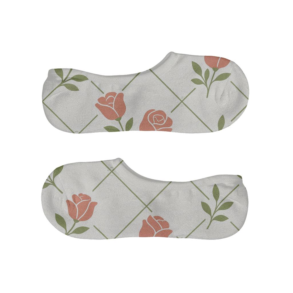 Valentines Rose Trellis Grid With Dewdrop Accents trendy no-show sock styles