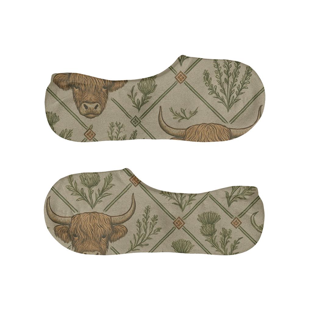 Highland Cow Heather Lattice Seamless Print trendy no-show sock styles
