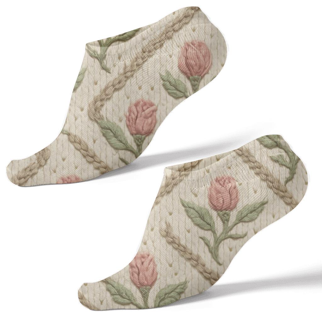 Rosebud Cable Knit Illusion Valentines Rose unique graphic ankle socks