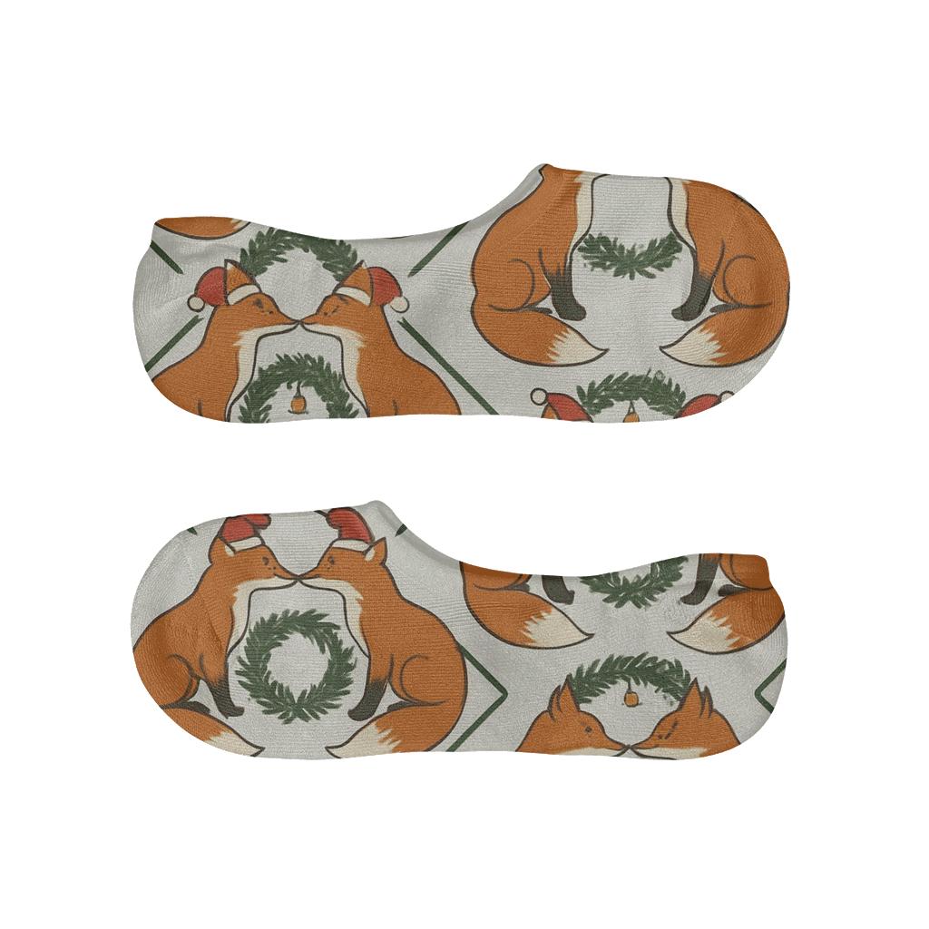 Fox And Wreath Mirrored Pairs On Light Gray Background personalized invisible socks