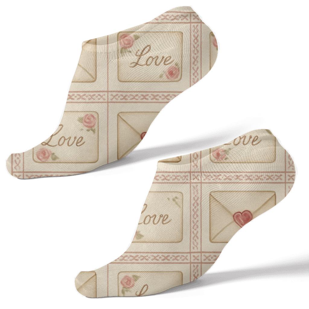 Vintage Postcard Lattice With Valentines Love Letter Envelope trendy patterned ankle socks