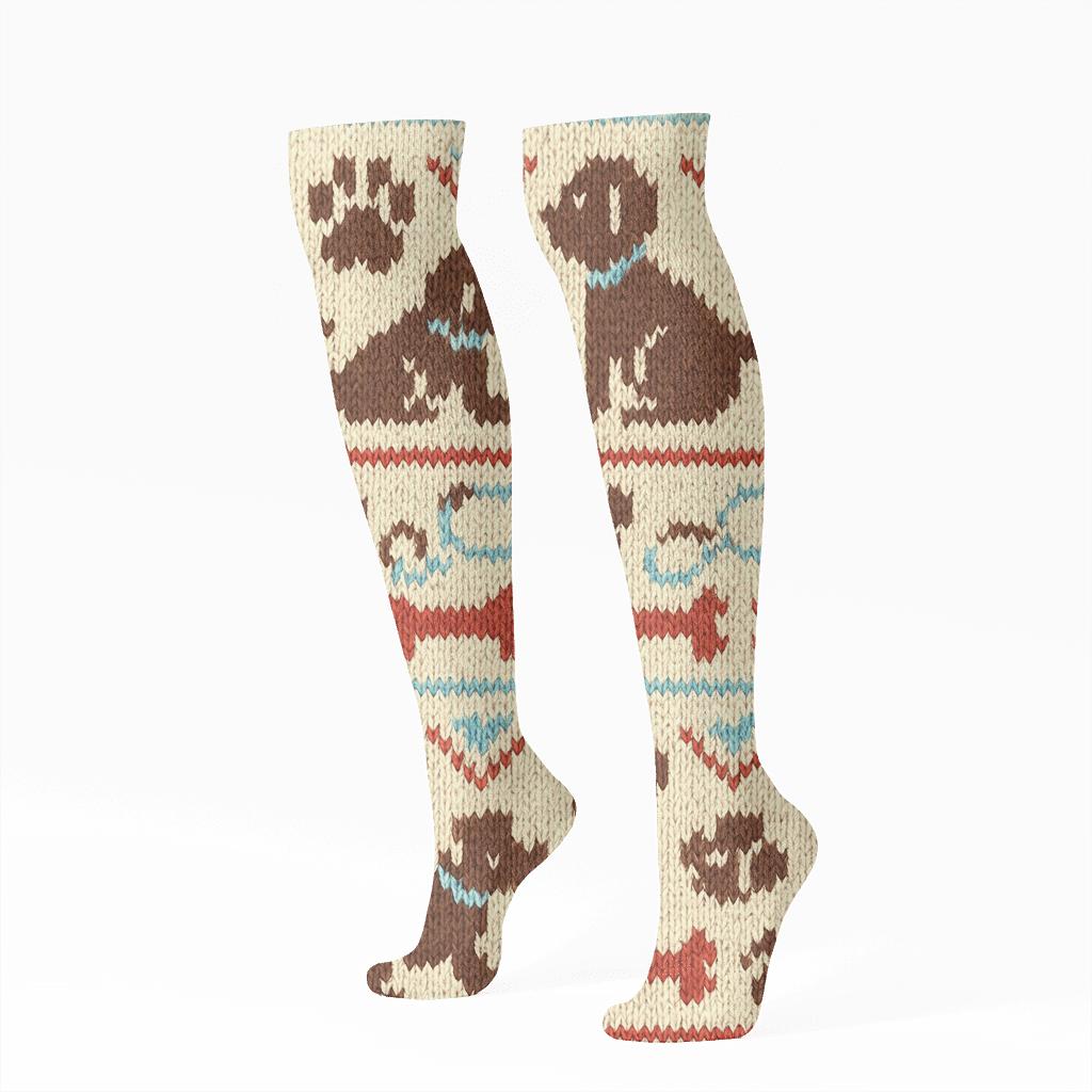 Knitted Dog Park Fair Isle Bands comfortable cotton knee-high socks