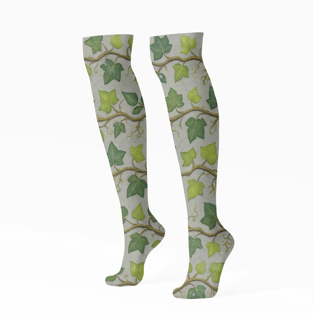 Dewdrop Ivy Trellis Bands On Stone Gray premium sports knee-high socks