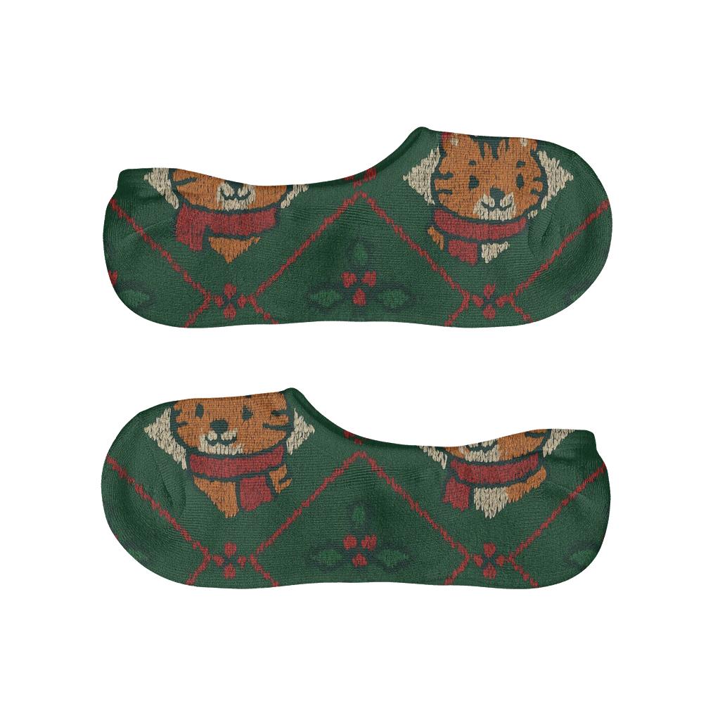 Tiger Sweater Argyle With Holly Dots On Forest Green Background trendy no-show sock styles