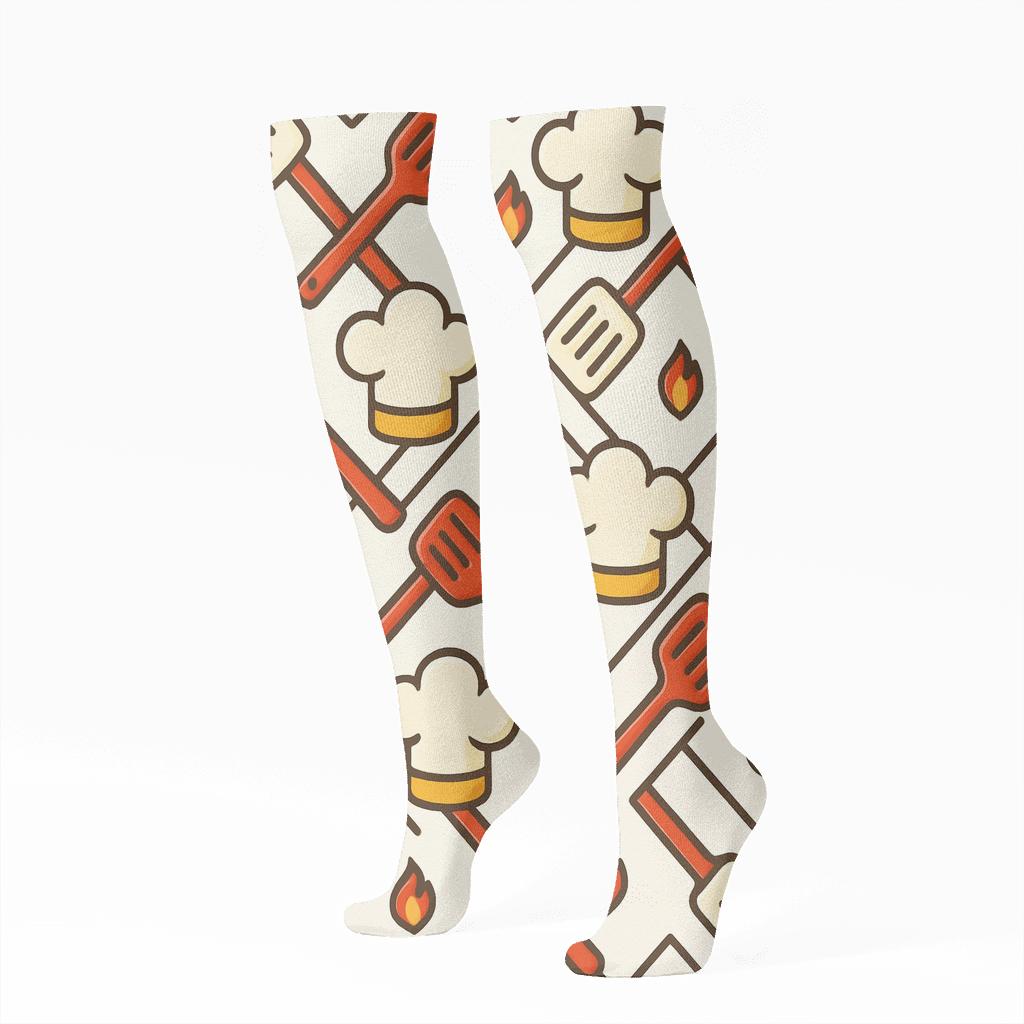 Chef Hat Lattice In Tomato Red custom knee-high socks