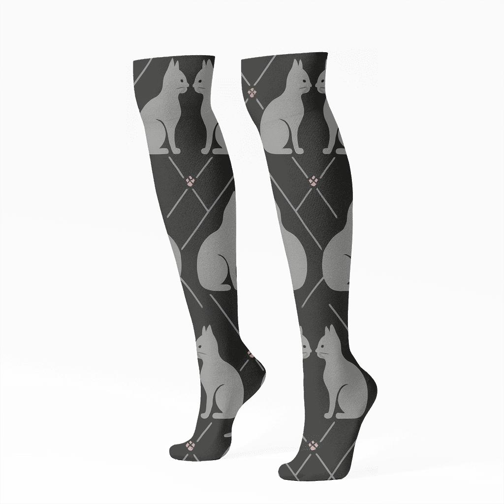 Mirrored Pair Design With Midnight Cat Silhouettes personalized knee-high socks
