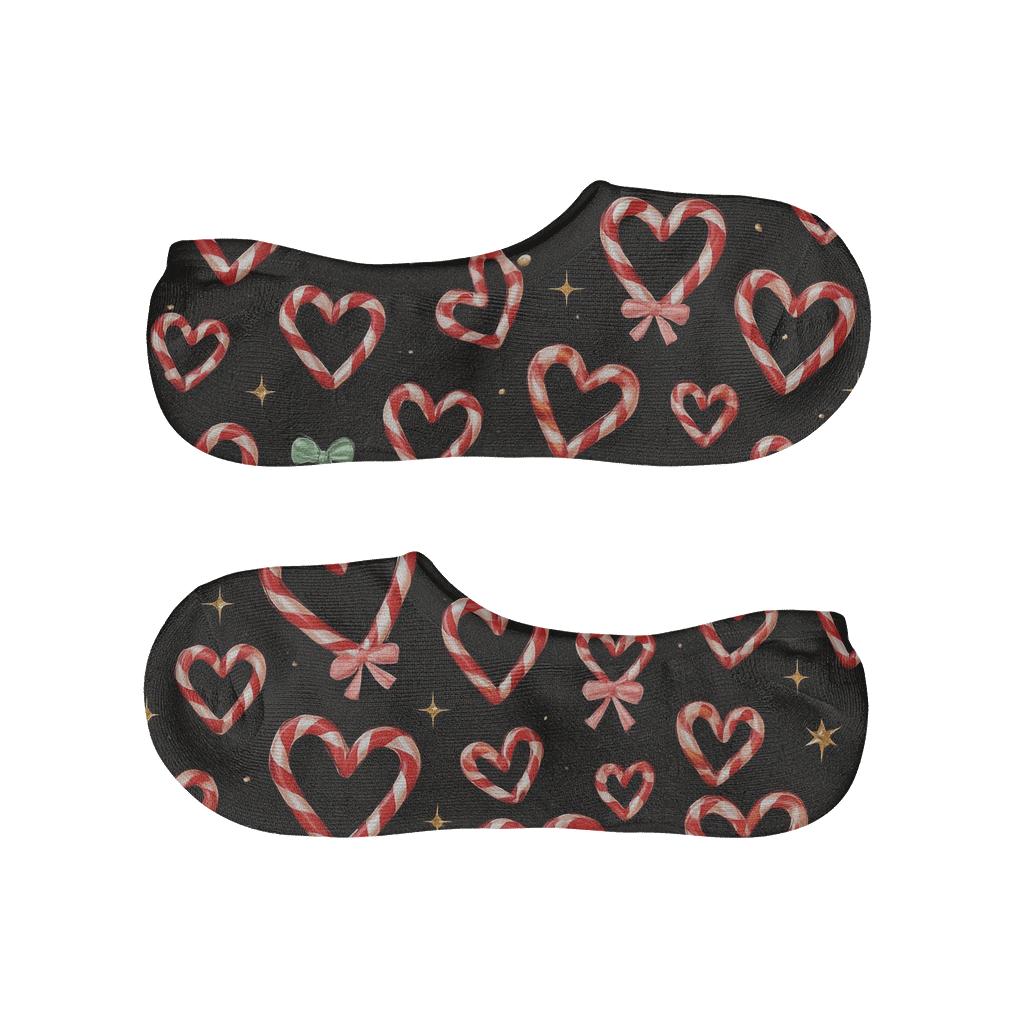 Candy Cane Hearts On Black With Sugar Dust unique hidden socks