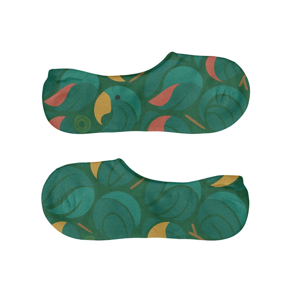 Tropical Parrot Beak Mosaic On Deep Jungle Green Background trendy no-show sock styles