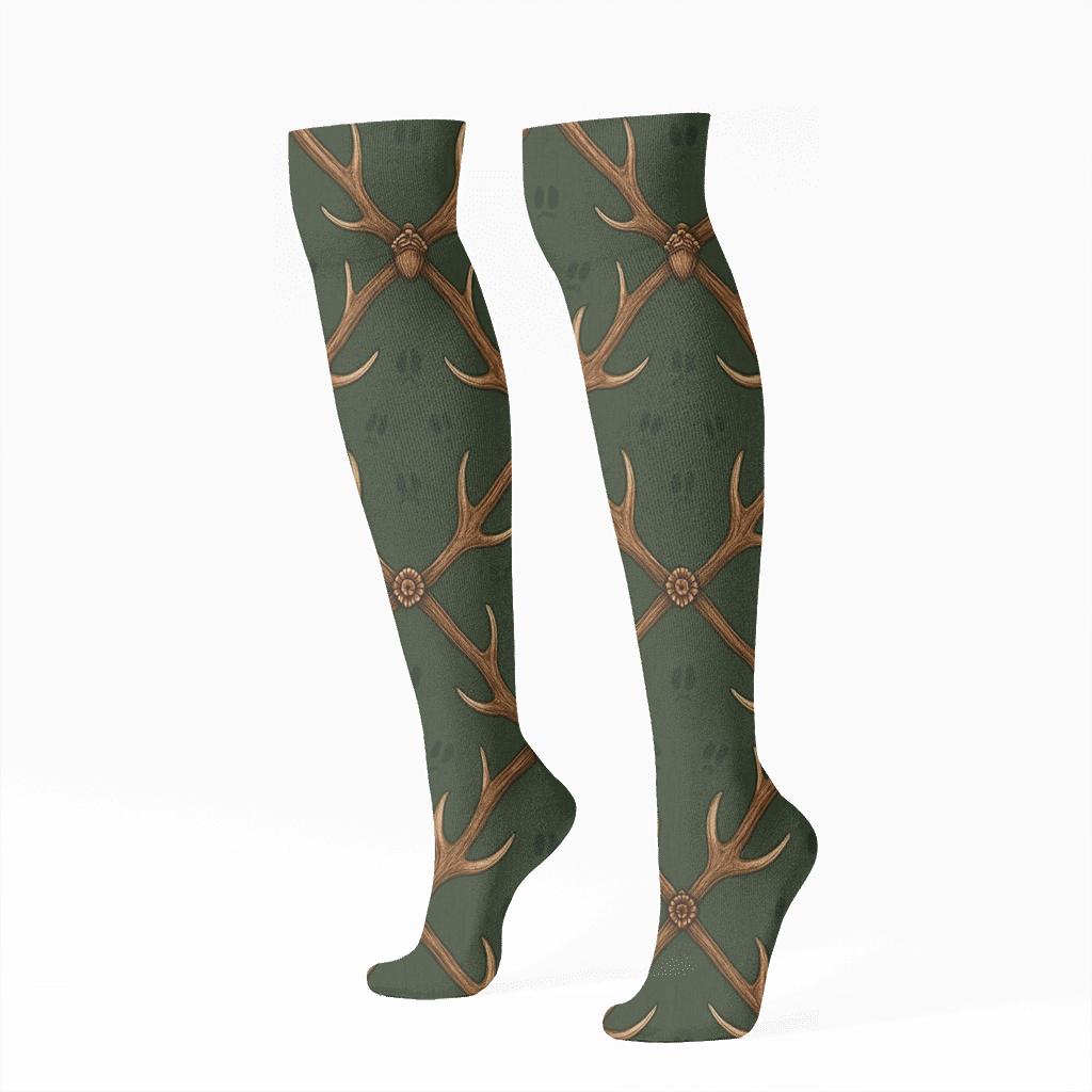 Midnight Antler Lattice Deer custom knee-high socks