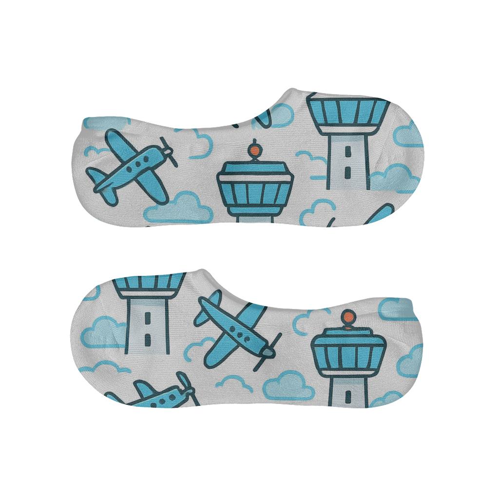 Air Traffic Tower Airplane Grid trendy no-show sock styles
