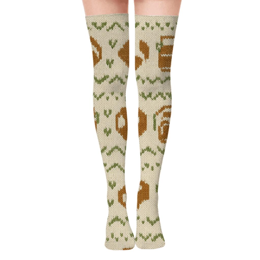 Knitted Illusion Pasture Bands, Cow Edition designer print over-the-knee socks