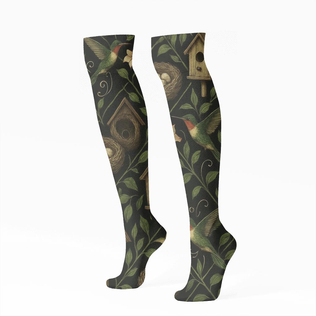 Garden Lattice With Bird Nests personalized knee-high socks