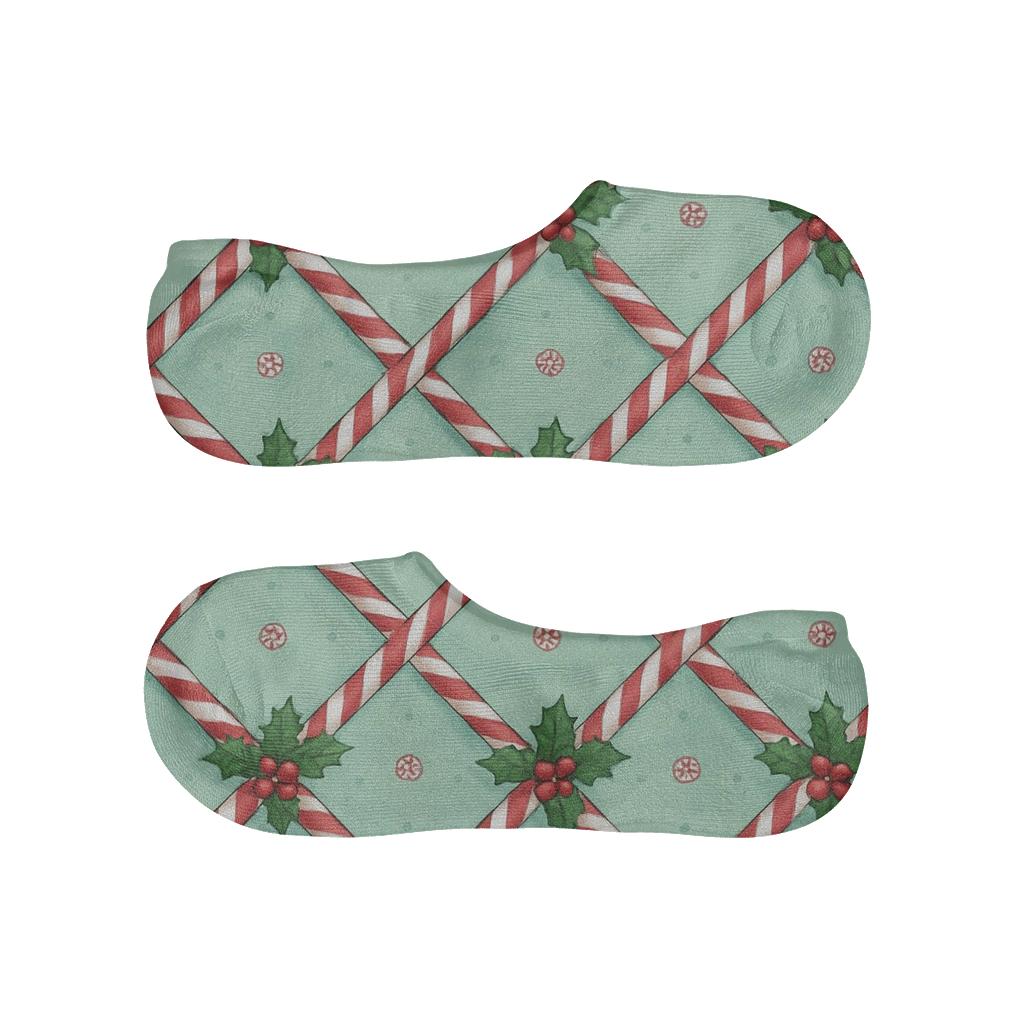 Candy Canes Lattice With Holly Nodes On Mint comfortable invisible socks