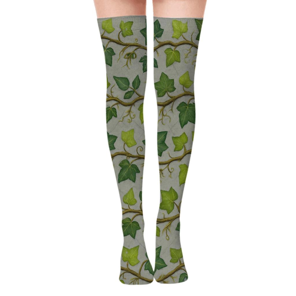 Dewdrop Ivy Trellis Bands On Stone Gray comfortable cotton over-the-knee socks