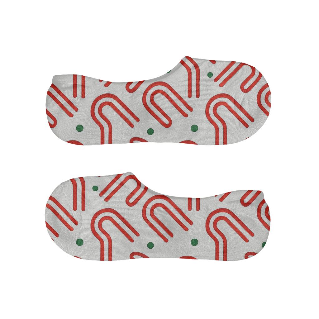 Candy Cane Chevron On White Background Xmas designer print no-show socks