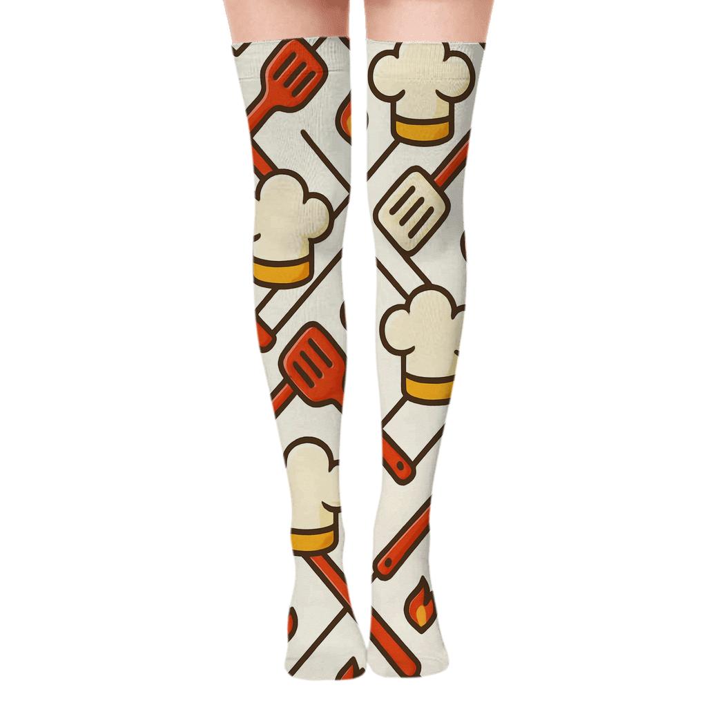 Chef Hat Lattice In Tomato Red comfortable cotton over-the-knee socks