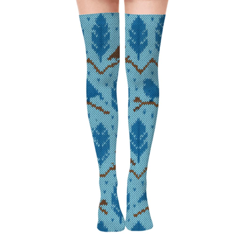 Bird Feather Chevron Knit Illusion stylish fashion over-the-knee socks