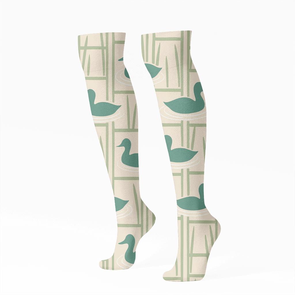 Pond Reeds Lattice With Duck Silhouettes stylish athletic knee-high socks
