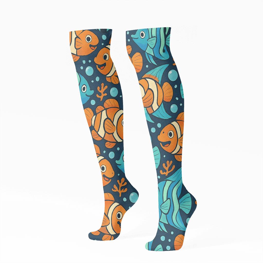 Coral Reef Party Fish Tessellation premium sports knee-high socks
