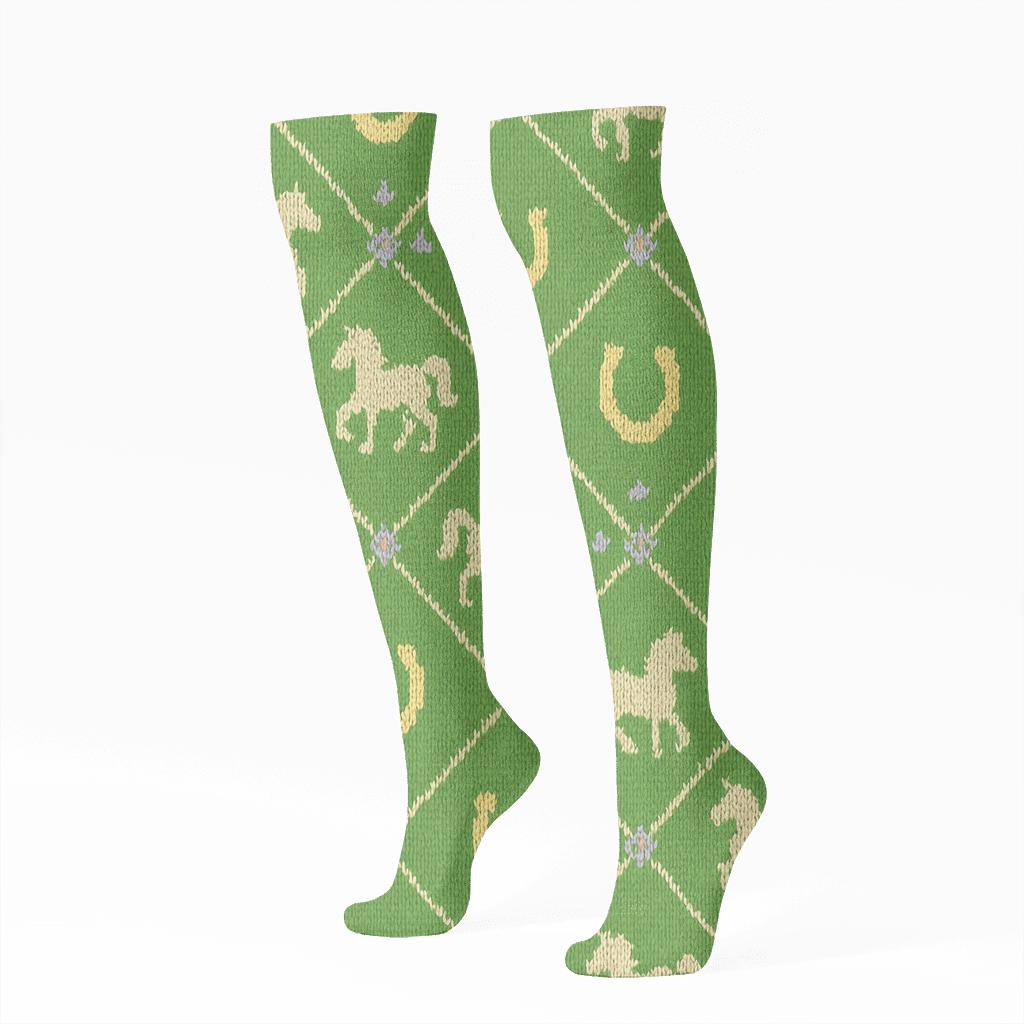 Knitted Illusion Meadow Lattice With Pony Silhouettes trendy patterned knee-high socks