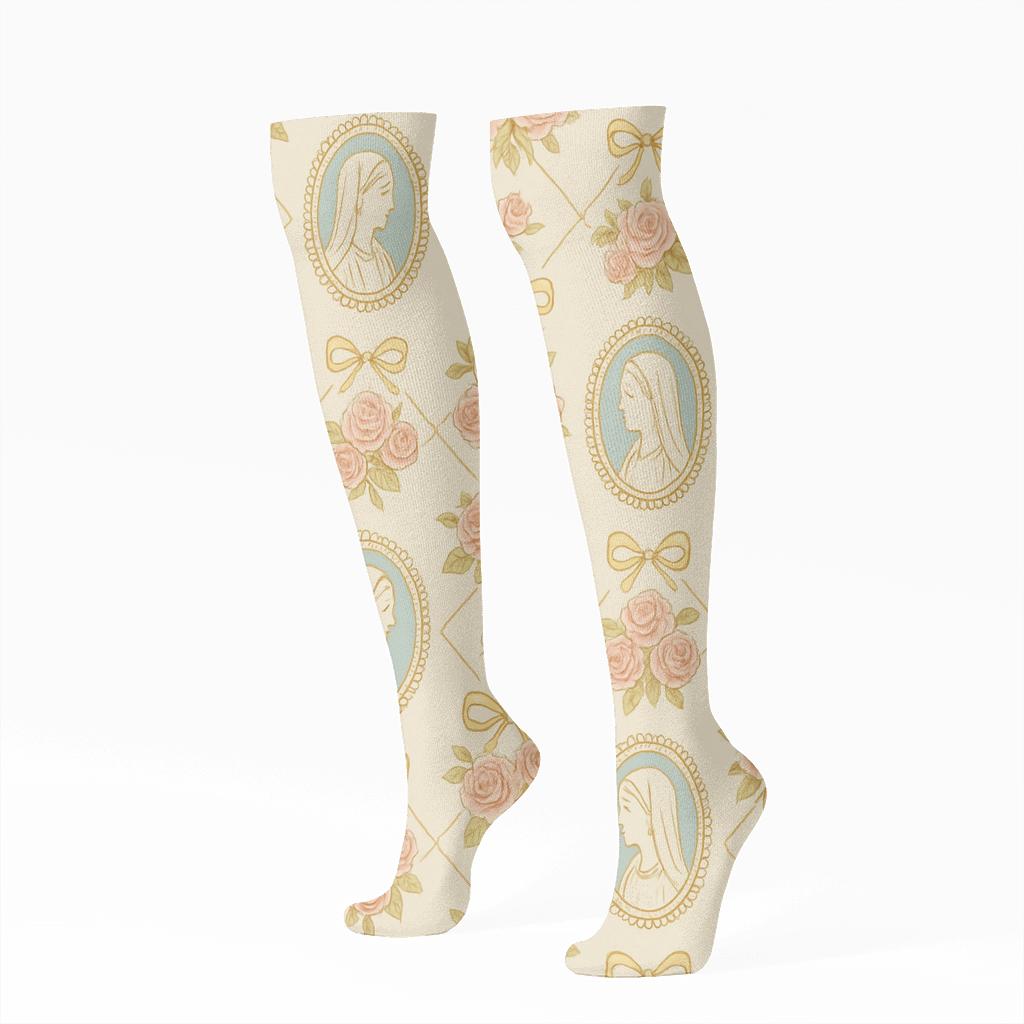 Cameo Lattice With Mary In Linen Blue premium sports knee-high socks
