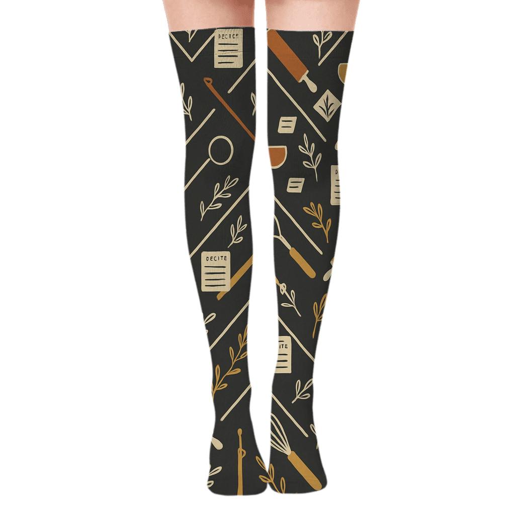 Utensil Chevron With Chef Recipe Cards premium cozy over-the-knee socks