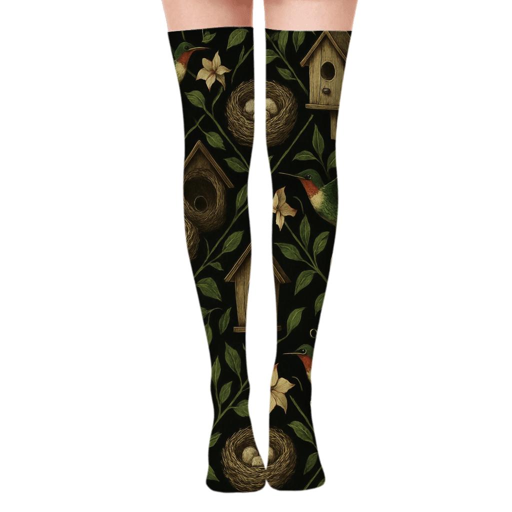 Garden Lattice With Bird Nests unique graphic over-the-knee socks