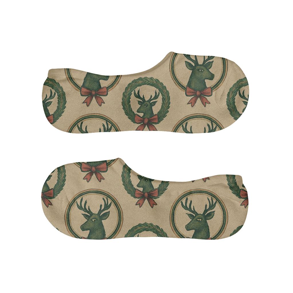 Vintage Poster Reindeer Christmas Medallion Grid breathable no-show socks