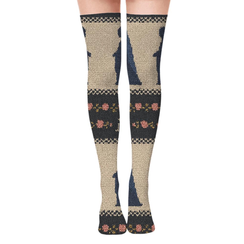 Knitted Mary Cloak Stripe Garland Pattern custom over-the-knee socks