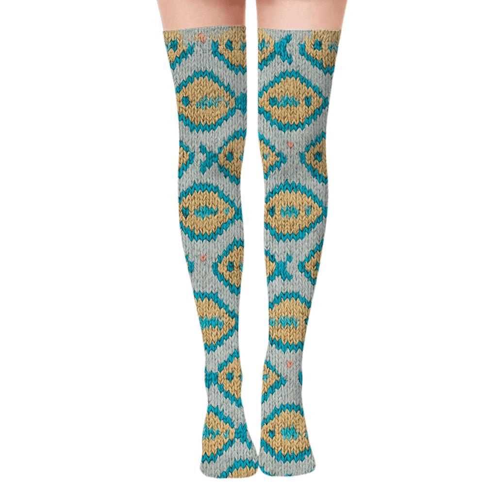 Knitted Scale Illusion With Fish Rhythm premium cozy over-the-knee socks