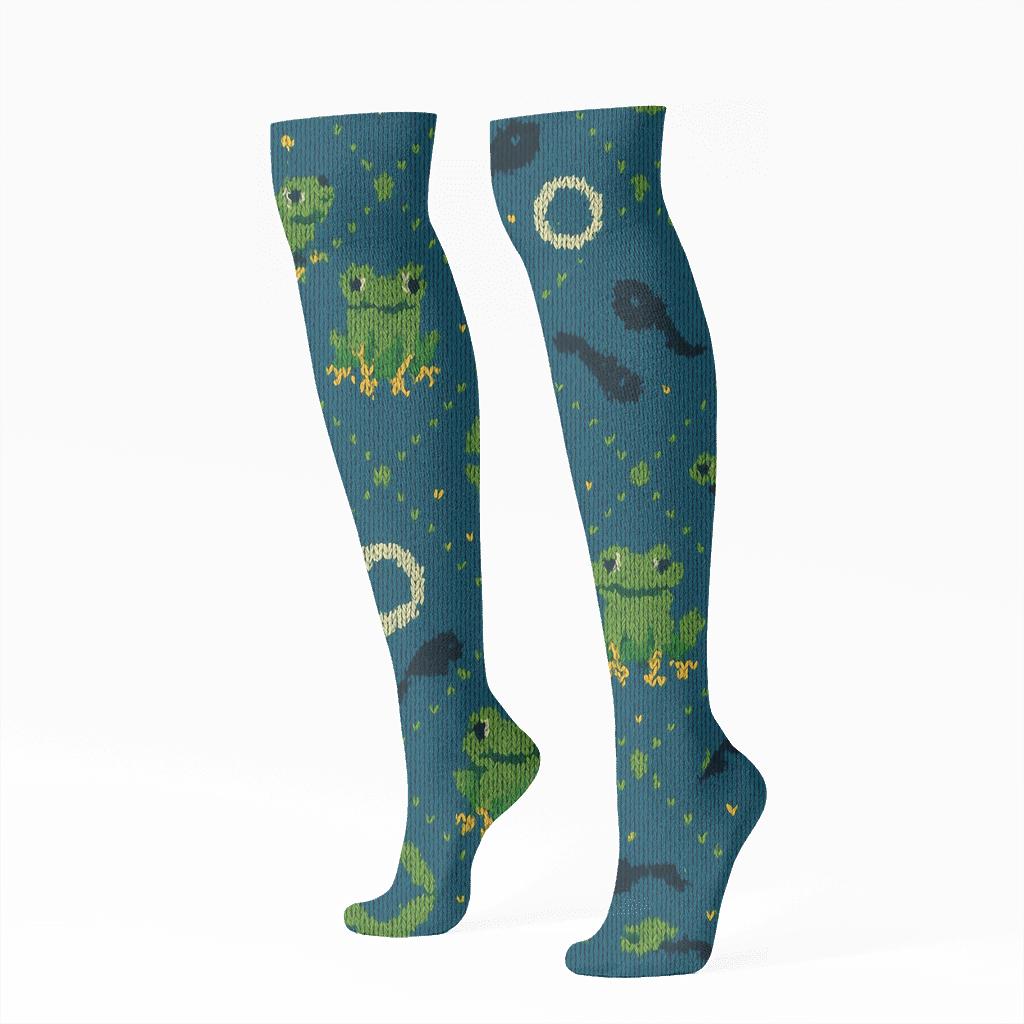 Knit Illusion Pond Tiles Frog personalized knee-high socks