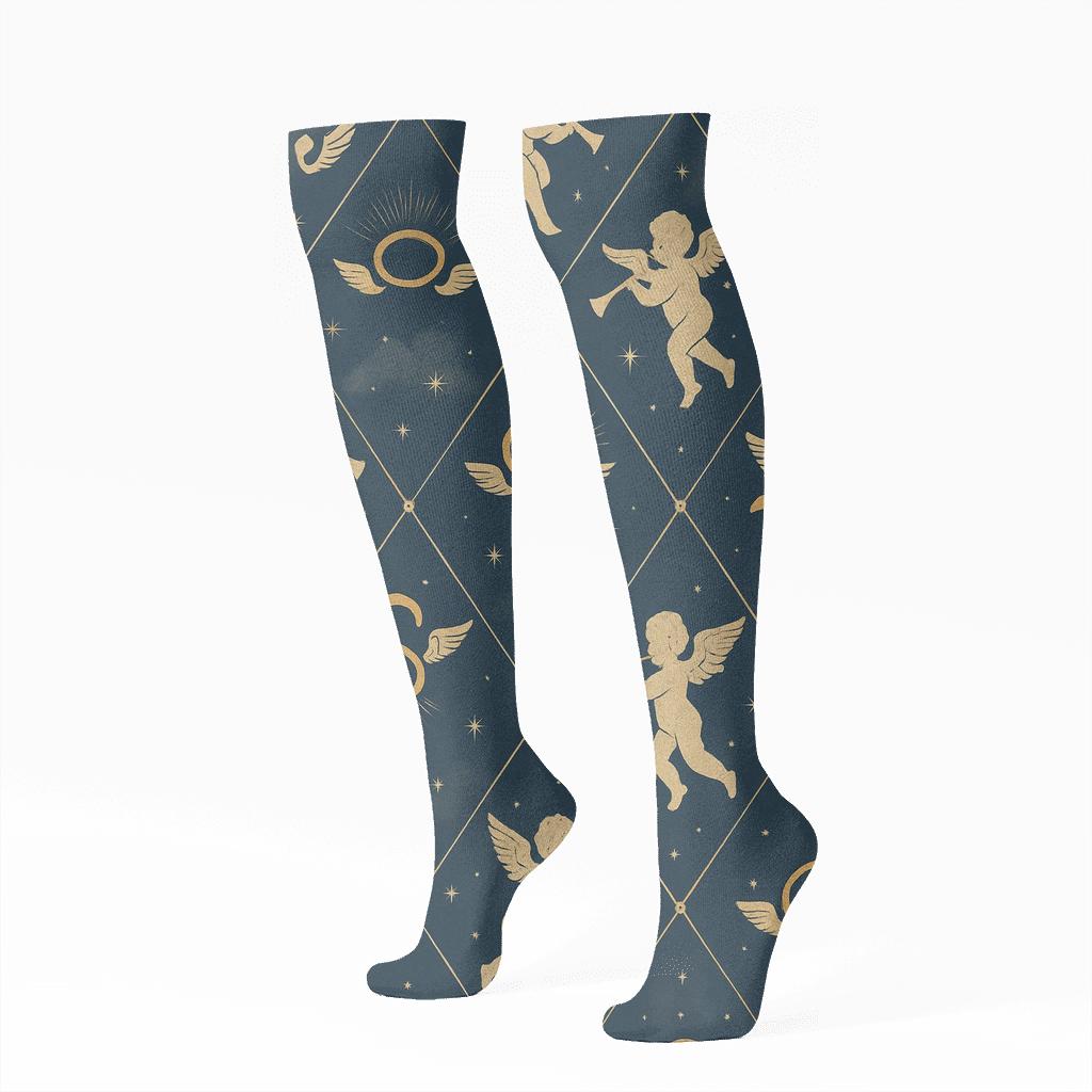 Angel Halo Lattice On Deep Navy stylish athletic knee-high socks