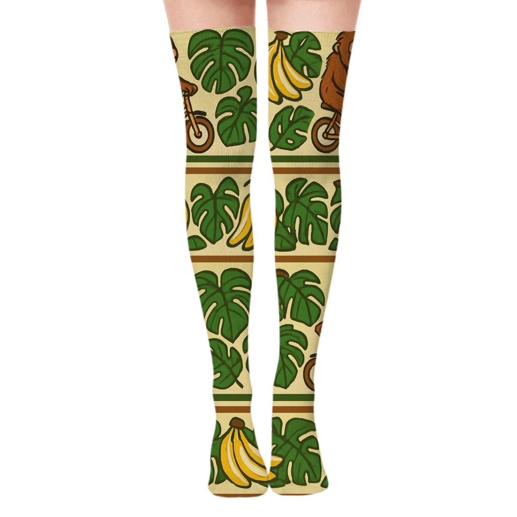 Banana Lattice With Ape Parade unique graphic over-the-knee socks