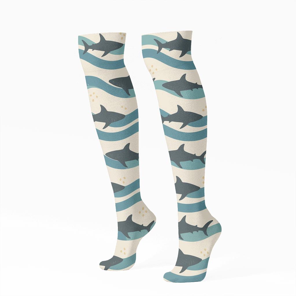 Minimal Reef Currents With Shark Silhouettes comfortable cotton knee-high socks