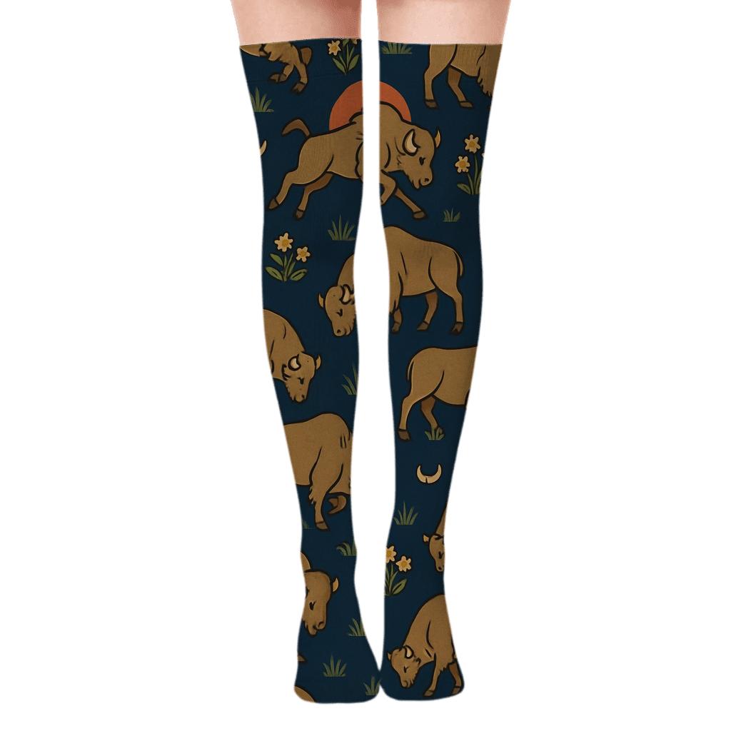 Sunset Herd Scatter, Prairie Bison stylish fashion over-the-knee socks