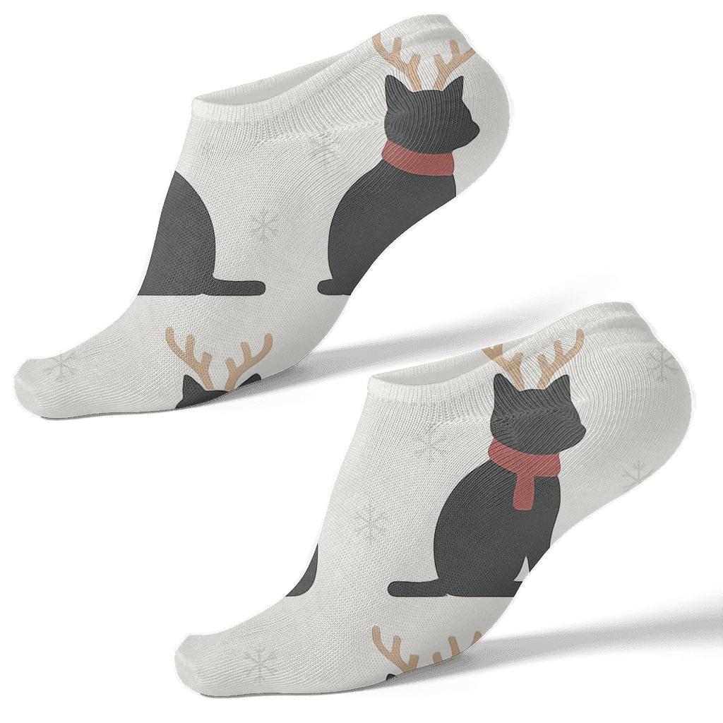 Minimal Reindeer Cat Silhouettes Grid On White Background unique graphic ankle socks