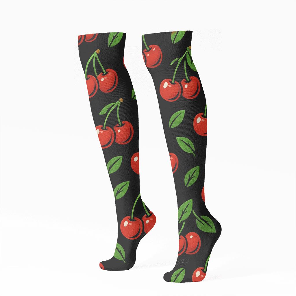 Diagonal Array Pattern With Cherry Pop Art stylish athletic knee-high socks