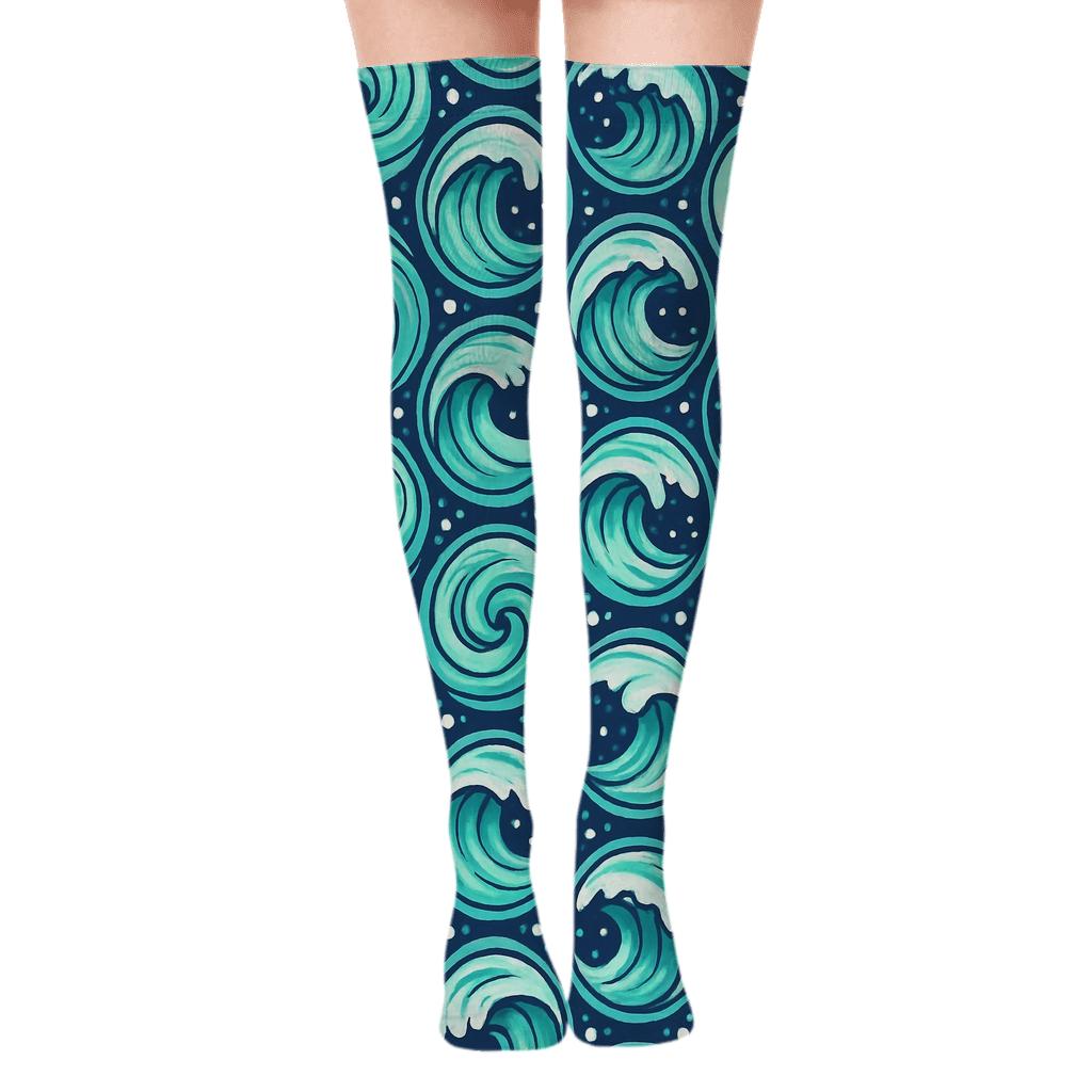 Seafoam Whirlpool Medallion Tiles trendy patterned over-the-knee socks
