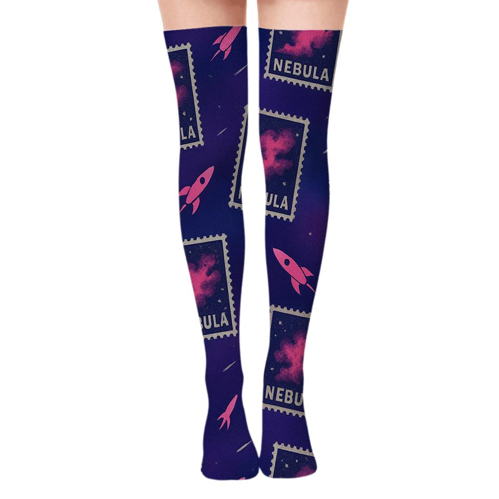 Retro Futurist Nebula Stamp Toss soft everyday over-the-knee socks
