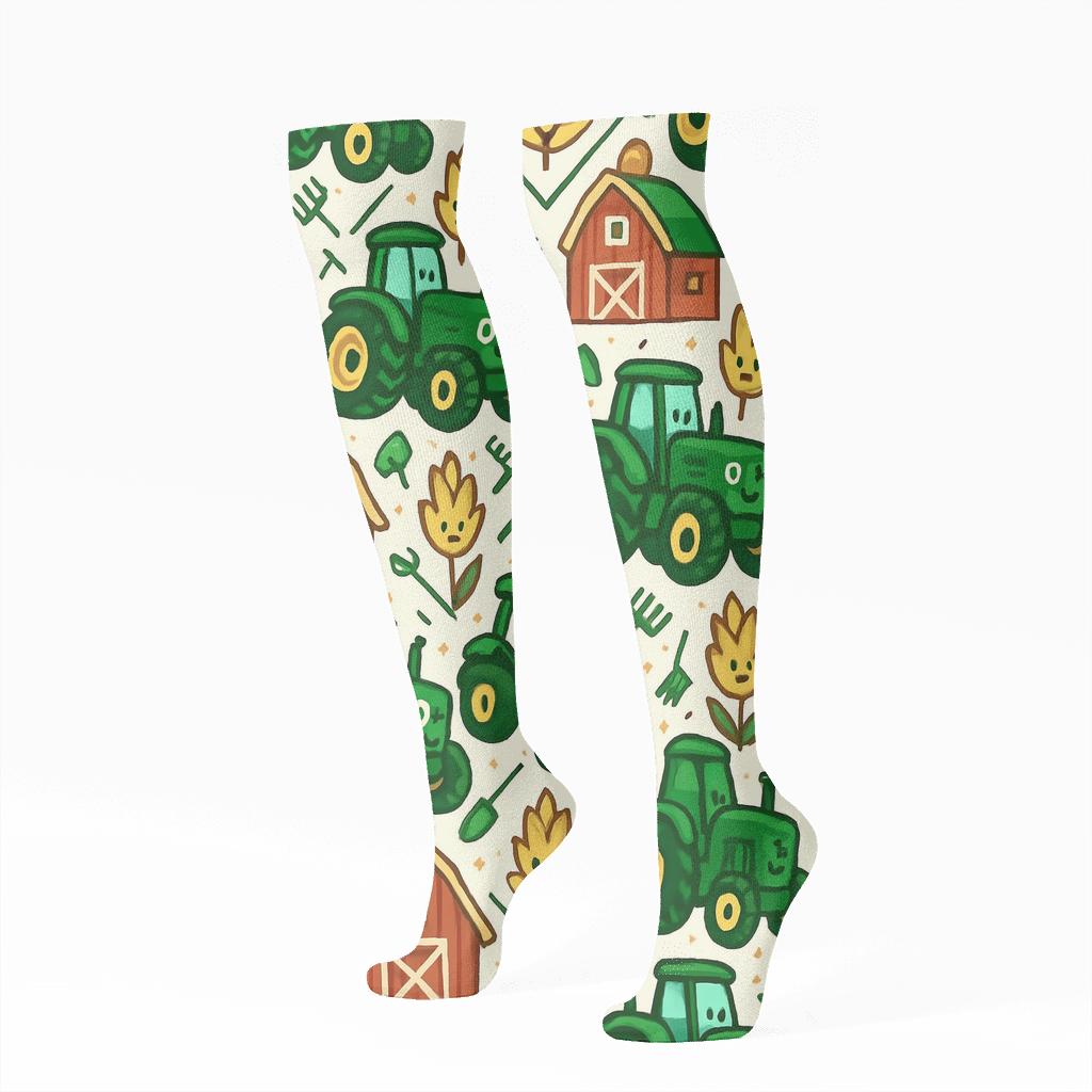 Tractor Parade Farmer Tilework unique graphic knee-high socks