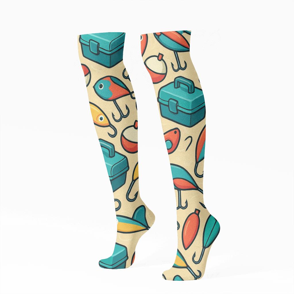 Tackle Box Lattice In Fisher Daydream designer print knee-high socks