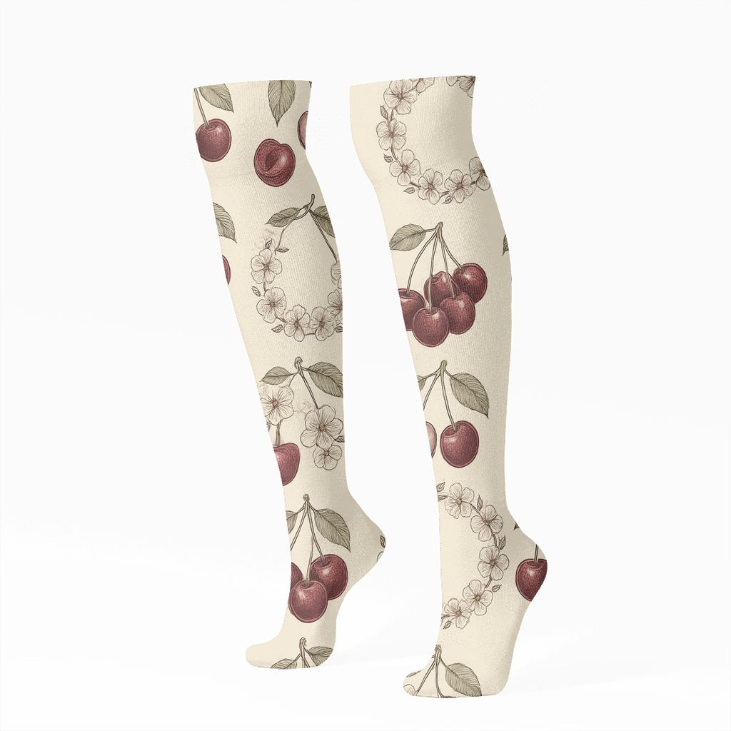 Botanical Wreath Repeats In Cream Cherry personalized knee-high socks