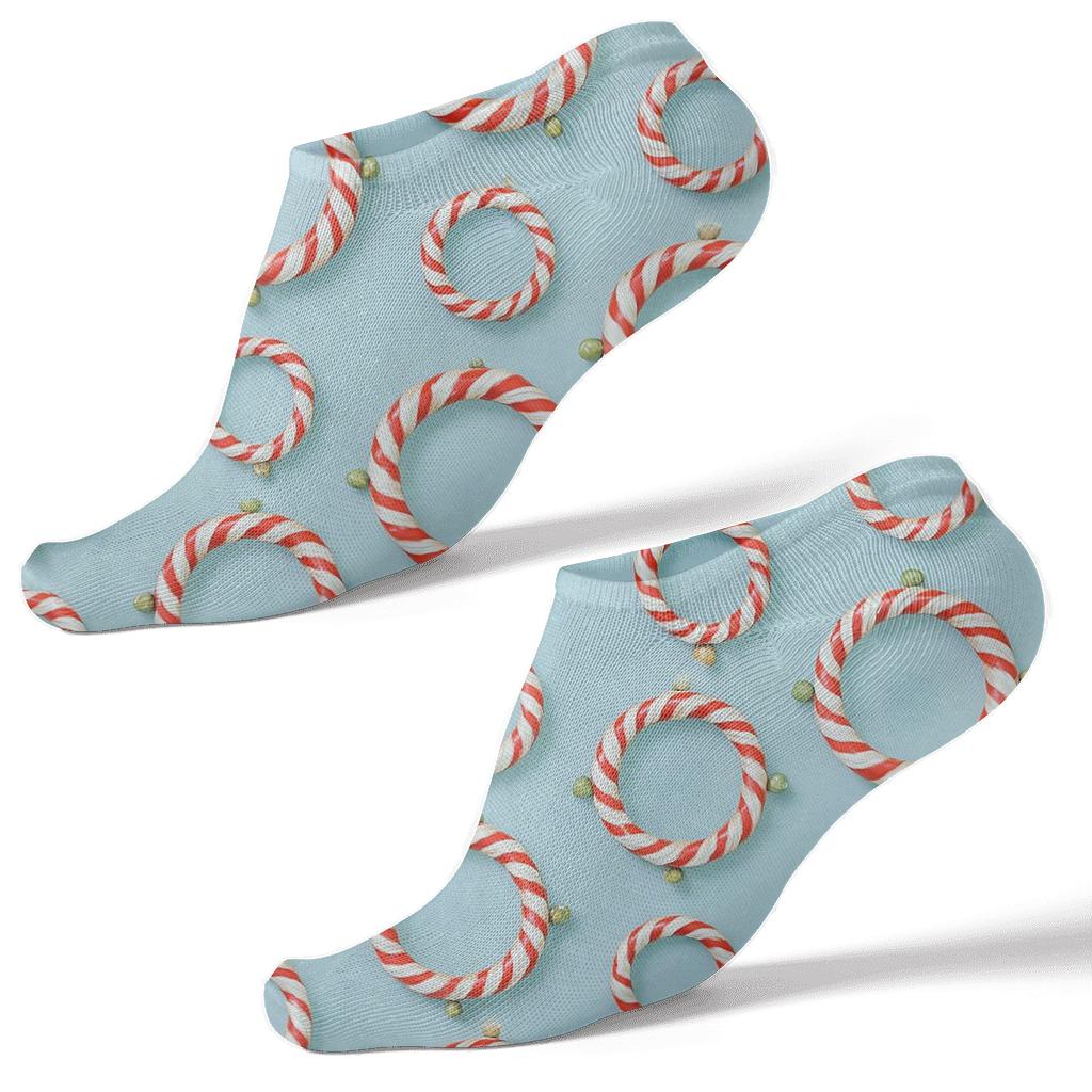 Candy Canes Garland Ring Pattern In Icy Blue premium sports ankle socks