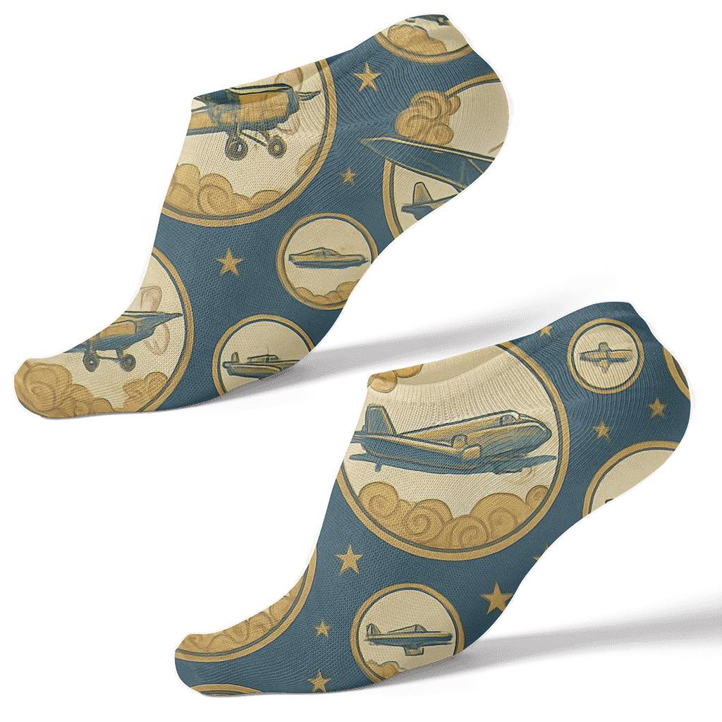 Vintage Poster Airplane Medallions custom ankle socks