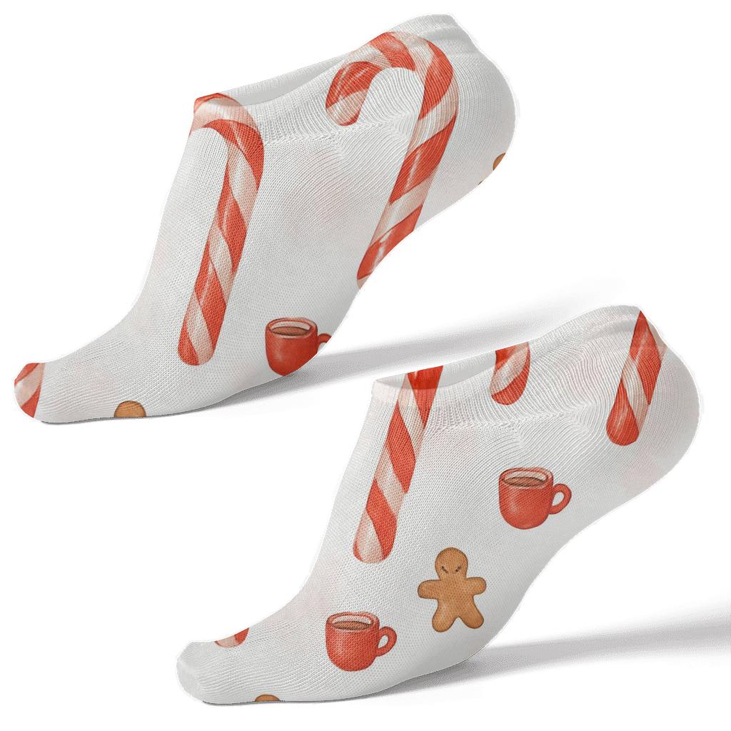 Painted Confection Study Candy Canes Scatter On White comfortable cotton ankle socks
