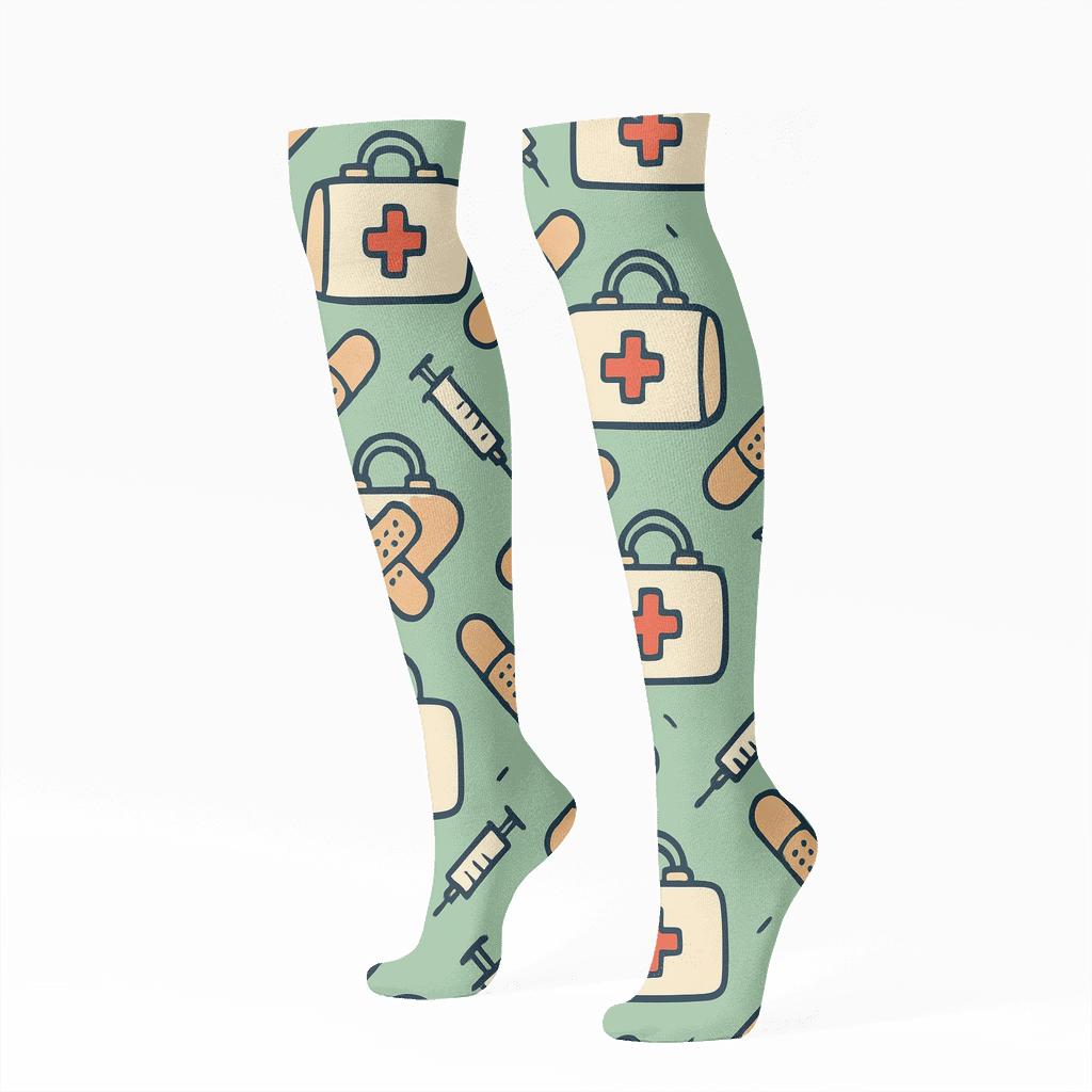 Doctor Bag Parade Repeat On Hospital Green stylish athletic knee-high socks